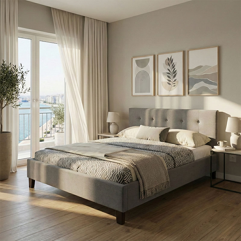 Κρεβάτι Mago pakoworld ύφασμα ανθρακί 160x200εκ 2