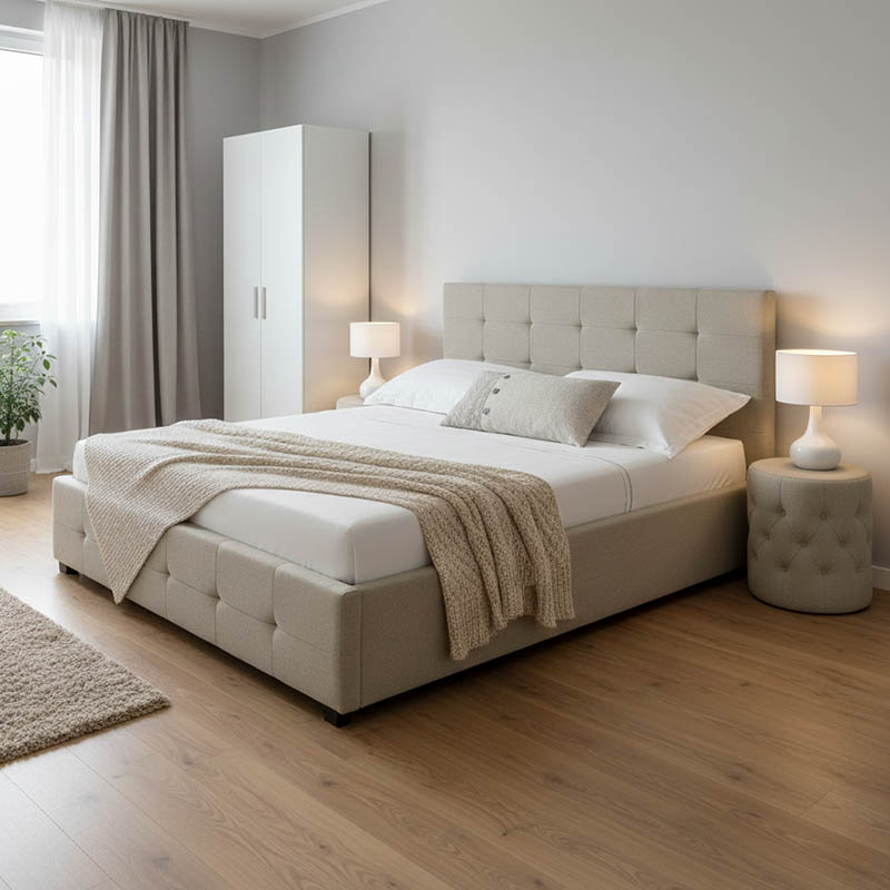 Κρεβάτι Roi pakoworld με αποθηκευτικό χώρο ύφασμα εκρού 160x200εκ 1