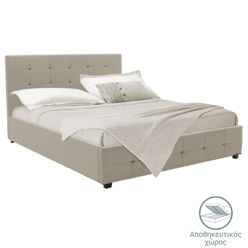Κρεβάτι Roi pakoworld με αποθηκευτικό χώρο ύφασμα εκρού 160x200εκ 2