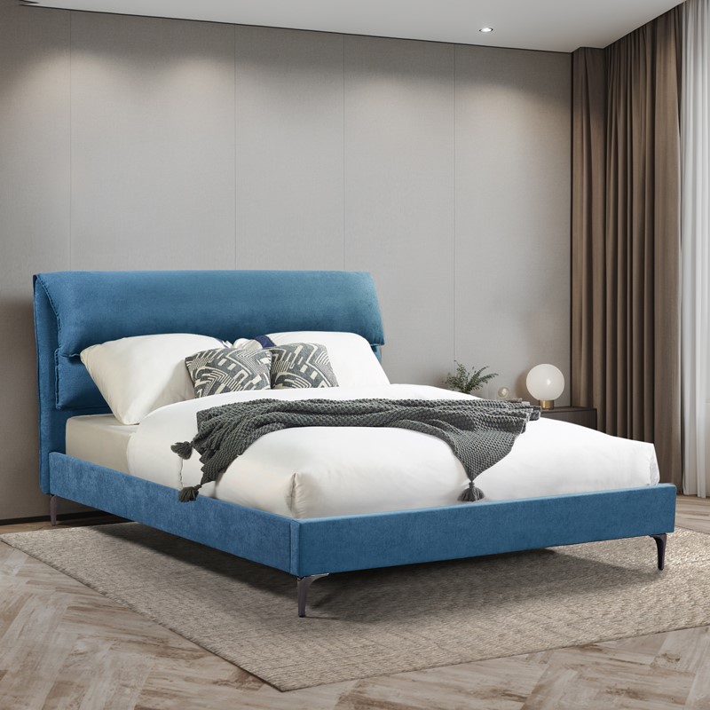 Κρεβάτι Aryna pakoworld ύφασμα σε πετρόλ απόχρωση 160x200εκ 2