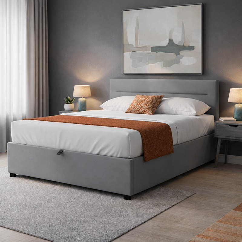 Κρεβάτι Molito pakoworld βελούδο σε γκρι απόχρωση με αποθηκευτικό χώρο120x200εκ 1
