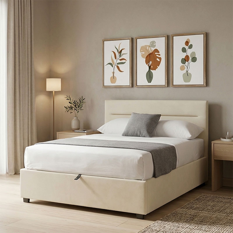 Κρεβάτι Molito pakoworld βελούδο σε εκρού απόχρωση με αποθηκευτικό χώρο120x200εκ 1