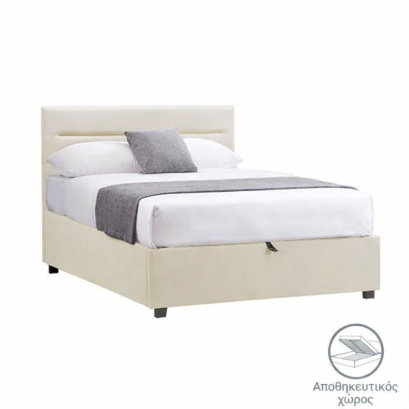 Κρεβάτι Molito pakoworld βελούδο σε εκρού απόχρωση με αποθηκευτικό χώρο120x200εκ 2