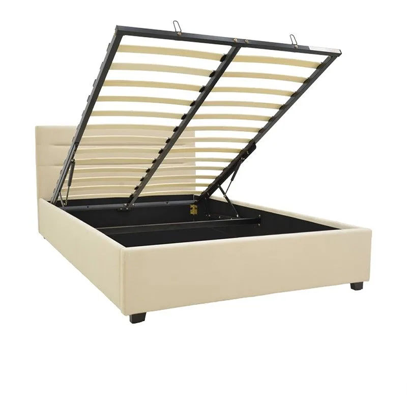 Κρεβάτι Molito pakoworld βελούδο σε εκρού απόχρωση με αποθηκευτικό χώρο120x200εκ 3