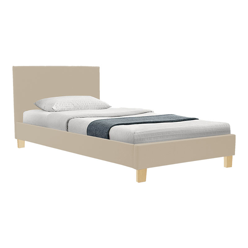 Κρεβάτι Nevil pakoworld ύφασμα εκρού με ξύλινο πόδι σε φυσική απόχρωση 100x200εκ 1