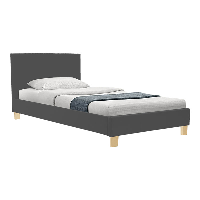 Κρεβάτι Nevil pakoworld ύφασμα ανθρακί με ξύλινο πόδι σε φυσική απόχρωση 100x200εκ 2