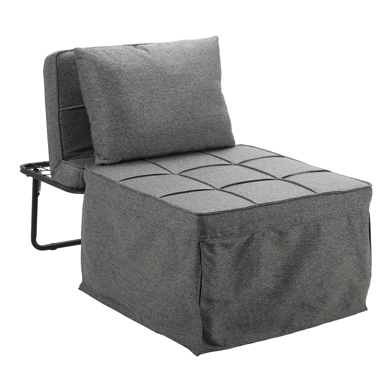 Σκαμπό-κρεβάτι Grejio pakoworld ύφασμα σε γκρι απόχρωση κα πόδι μαύρο μέταλλο 70x70x45εκ 2