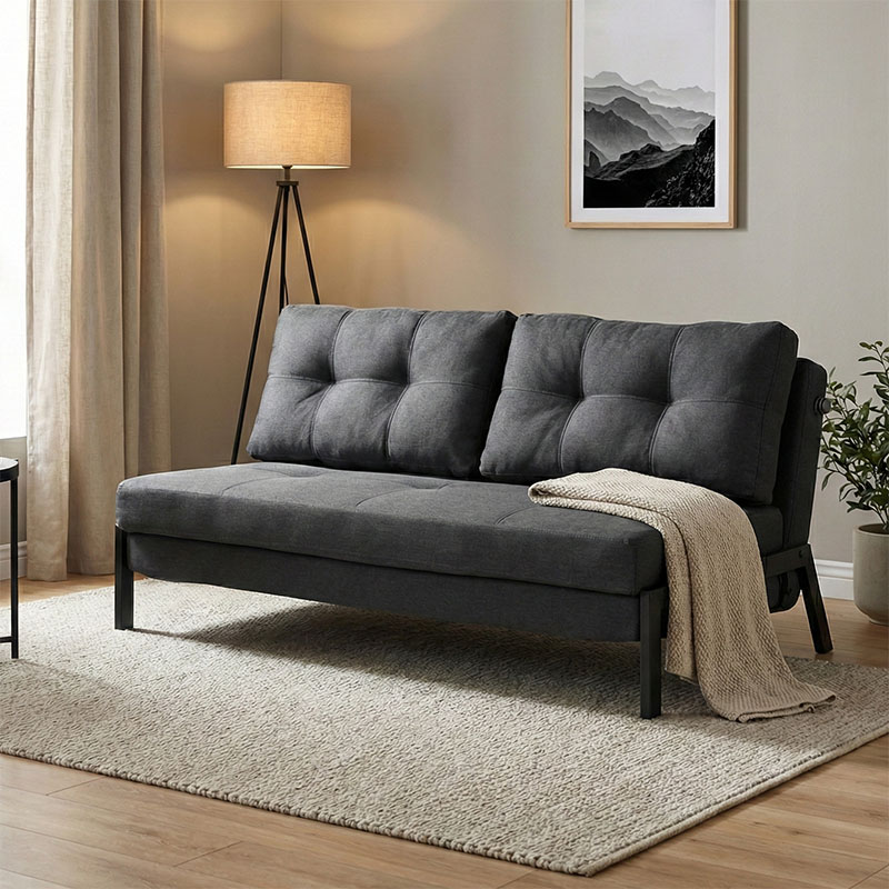 Καναπές 2θέσιος-κρεβάτι Fancy pakoworld ύφασμα σε ανθρακί απόχρωση με μαύρο πόδι 150x92x77εκ 1