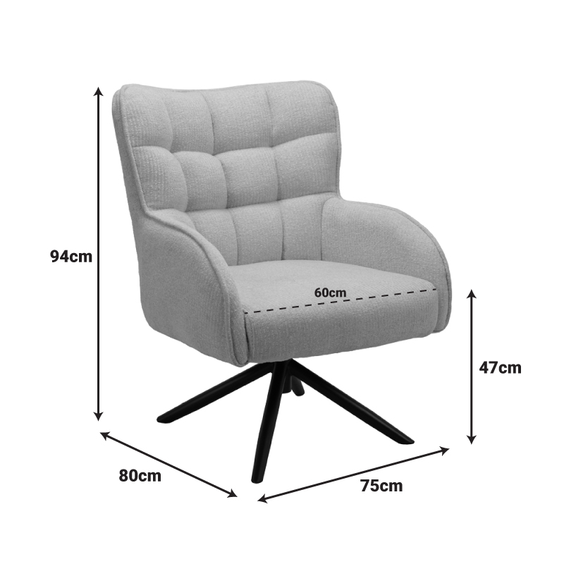 Πολυθρόνα Fremilia pakoworld περιστρεφόμενη γκρι-μπεζ ύφασμα με μαύρη μεταλλική βάση 75x80x94εκ 6