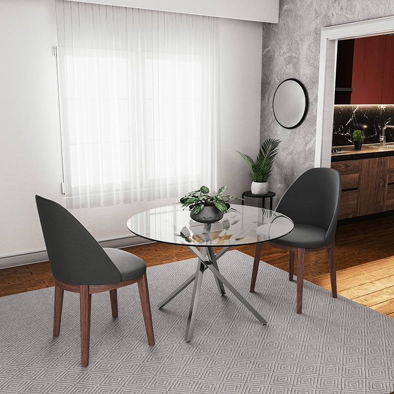 Τραπέζι στρόγγυλο Steve pakoworld με γυάλινη επιφάνεια διαφανές Φ120x74,5εκ 2