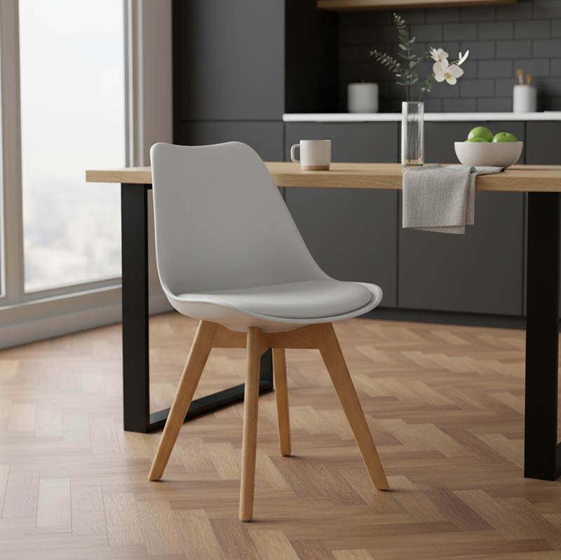 Καρέκλα Gaston pakoworld PP-PU λευκό-φυσικό πόδι 43x51x75εκ 2