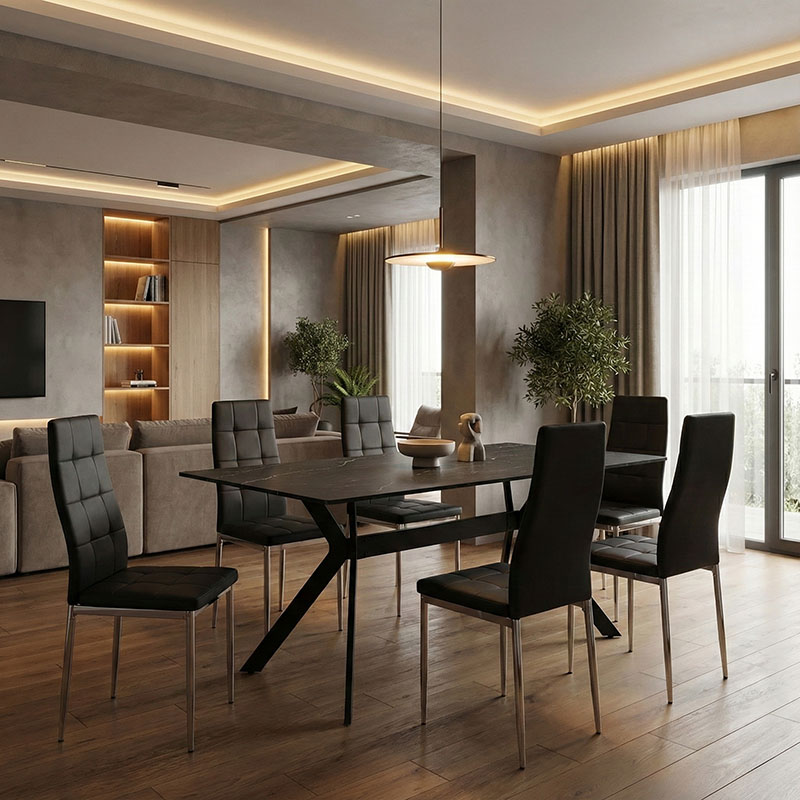 Τραπέζι Olivet pakoworld sintered stone μαύρο μαρμάρου-μαύρο 180x90x75εκ 2