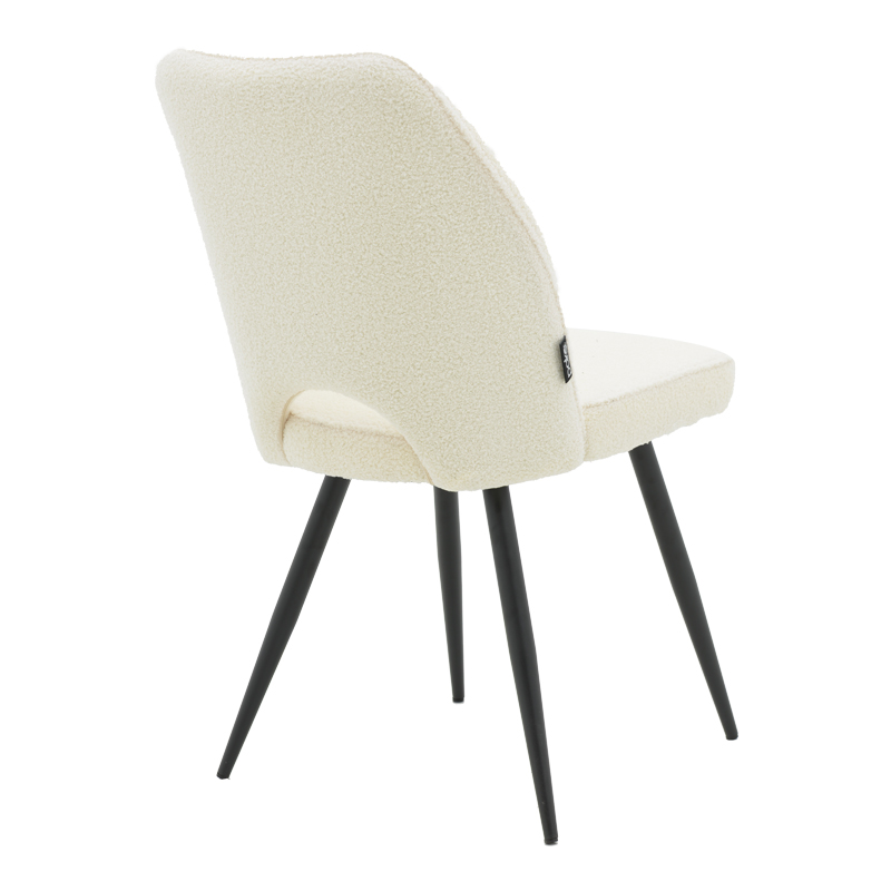 Καρέκλα Renish pakoworld μπουκλέ λευκό-μεταλλικό μαύρο πόδι 49x59x86εκ 2