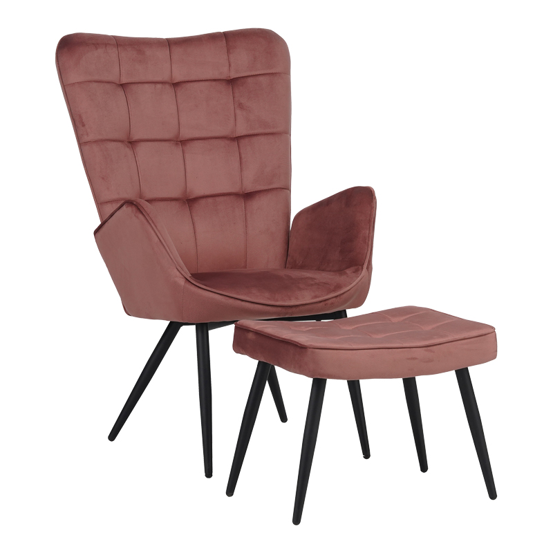 Πολυθρόνα με υποπόδιο Dorita pakoworld βελούδο σάπιο μήλο-πόδι μαύρο μέταλλο 68.5x76x103εκ 1