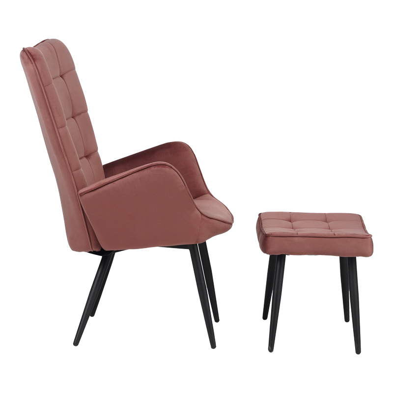 Πολυθρόνα με υποπόδιο Dorita pakoworld βελούδο σάπιο μήλο-πόδι μαύρο μέταλλο 68.5x76x103εκ 3