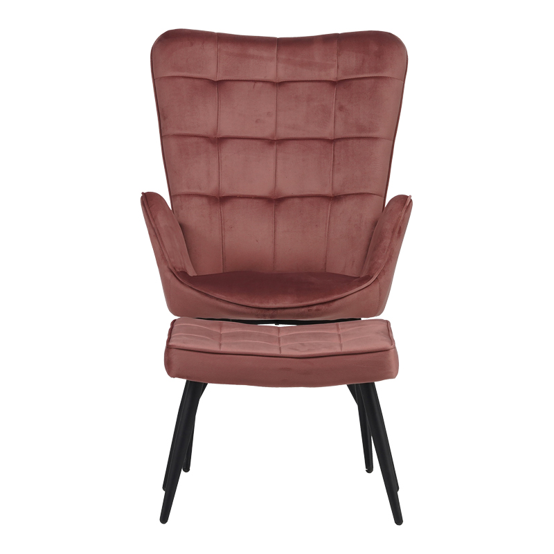 Πολυθρόνα με υποπόδιο Dorita pakoworld βελούδο σάπιο μήλο-πόδι μαύρο μέταλλο 68.5x76x103εκ 4