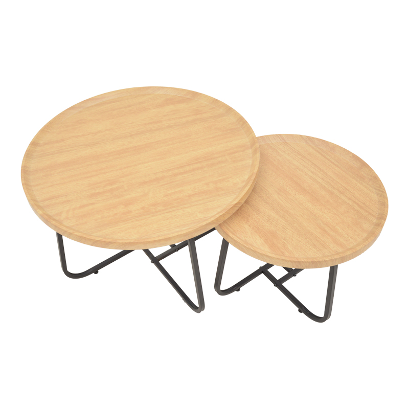 Tραπέζια σαλονιού Crismory pakoworld σετ 2τεμ MDF σε φυσική απόχρωση και μαύρα μεταλλικά πόδια 3