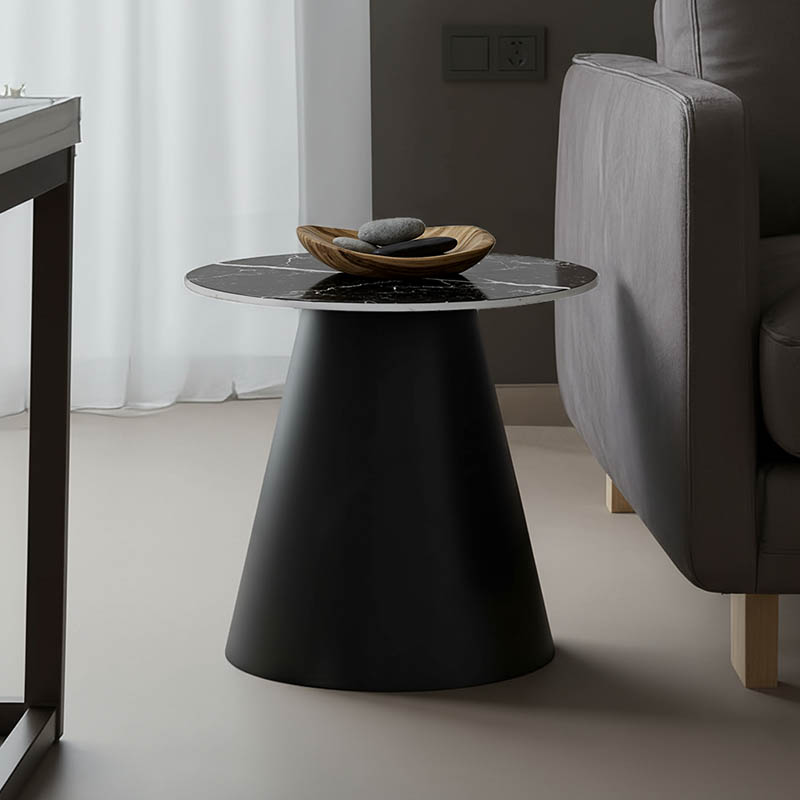 Βοηθητικό τραπέζι Fabrin Inart μαύρο μαρμάρου sintered stone-μαύρο μέταλλο Φ50x46εκ 1