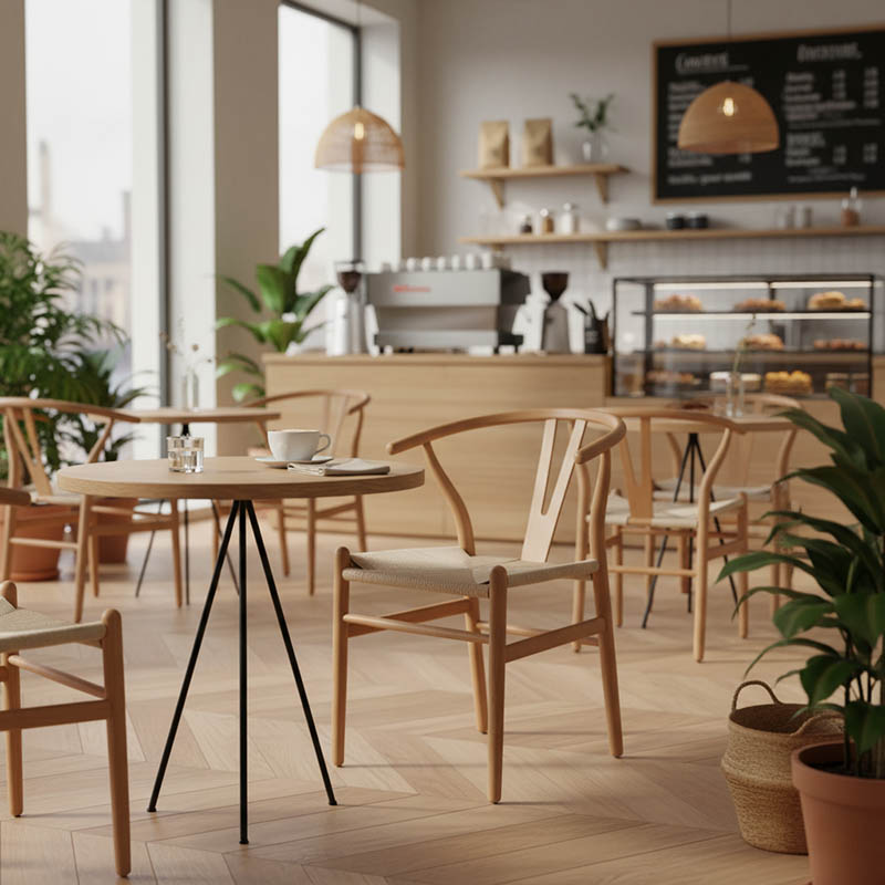 Καρέκλα Wishbone pakoworld rubberwood-σχοινί σε φυσική απόχρωση 53.5x57x74εκ 2