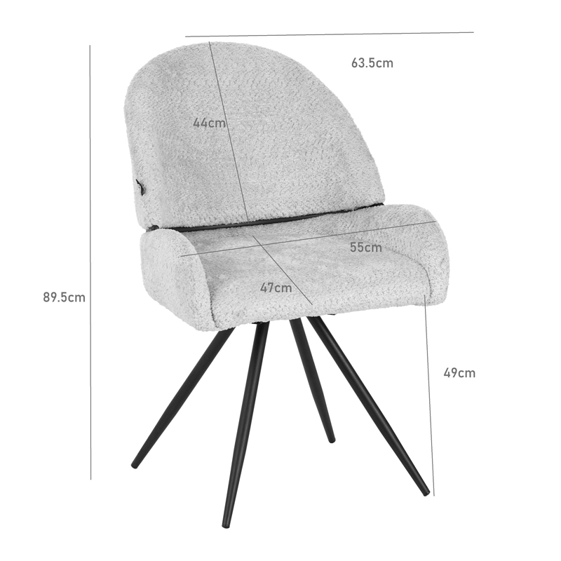 Καρέκλα περιστρεφόμενη Morea pakoworld μπουκλέ ύφασμα σε μπεζ απόχρωση με μαύρα μεταλλικά πόδια 55x63.5x89.5εκ 6