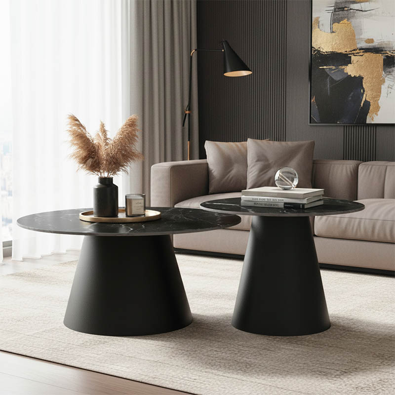 Βοηθητικά τραπέζια Fabrin Inart μαύρο μαρμάρου sintered stone-μαύρο μέταλλο 1
