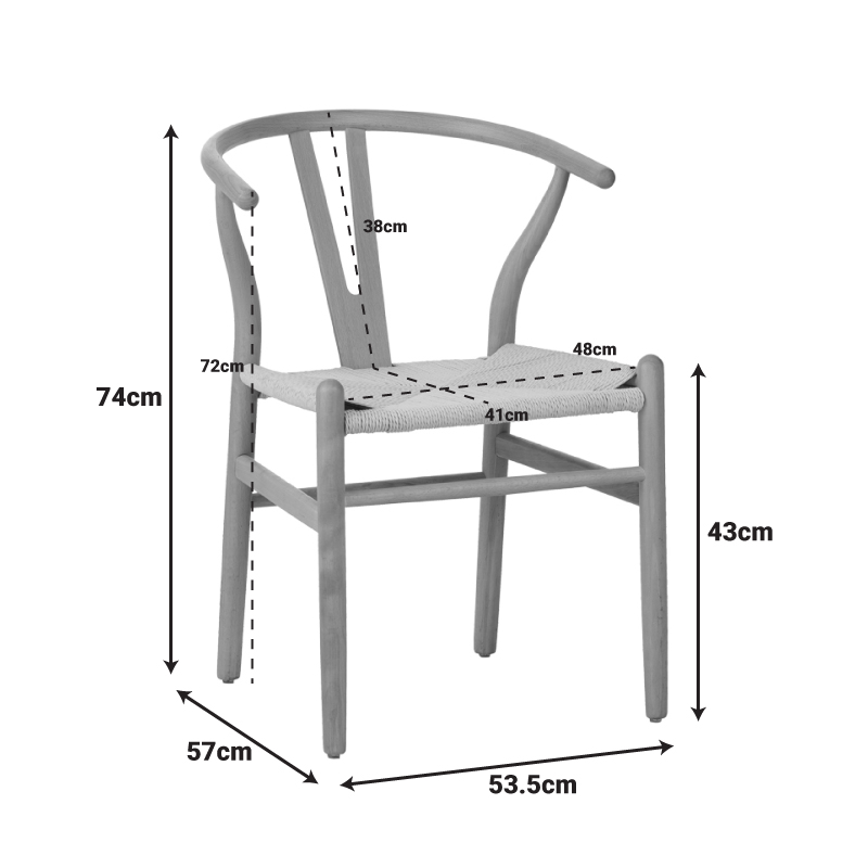 Καρέκλα Wishbone pakoworld rubberwood-σχοινί σε μαύρη απόχρωση 53.5x57x74εκ 2