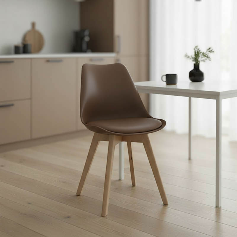 Καρέκλα Gaston pakoworld PP-PU καφέ απόχρωση- φυσικό πόδι 43x51x75εκ 2