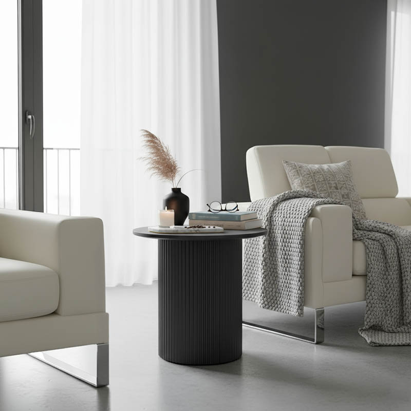 Βοηθητικό τραπέζι Dovel pakoworld mdf-μέταλλο σε μαύρη απόχρωση Φ50x50εκ 1