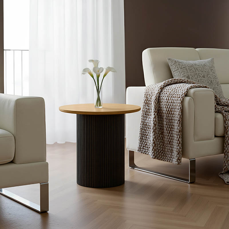 Βοηθητικό τραπέζι Dovel pakoworld mdf σε sonoma -μαύρο μέταλλο Φ50x50εκ 1