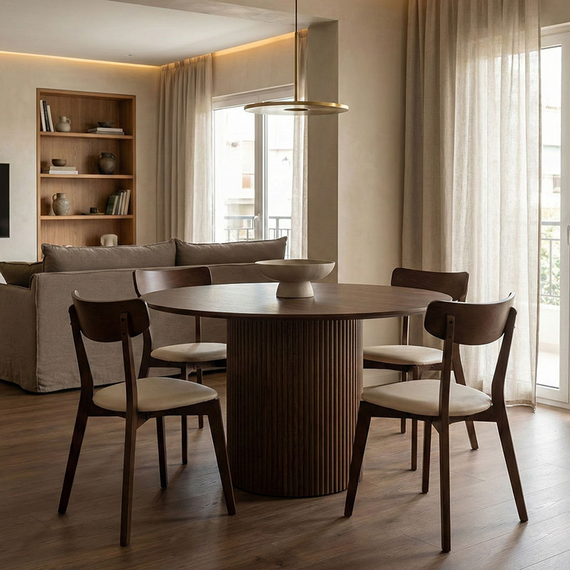 Τραπέζι Karulo pakoworld mdf σε καρυδί απόχρωση Φ120x76εκ 2