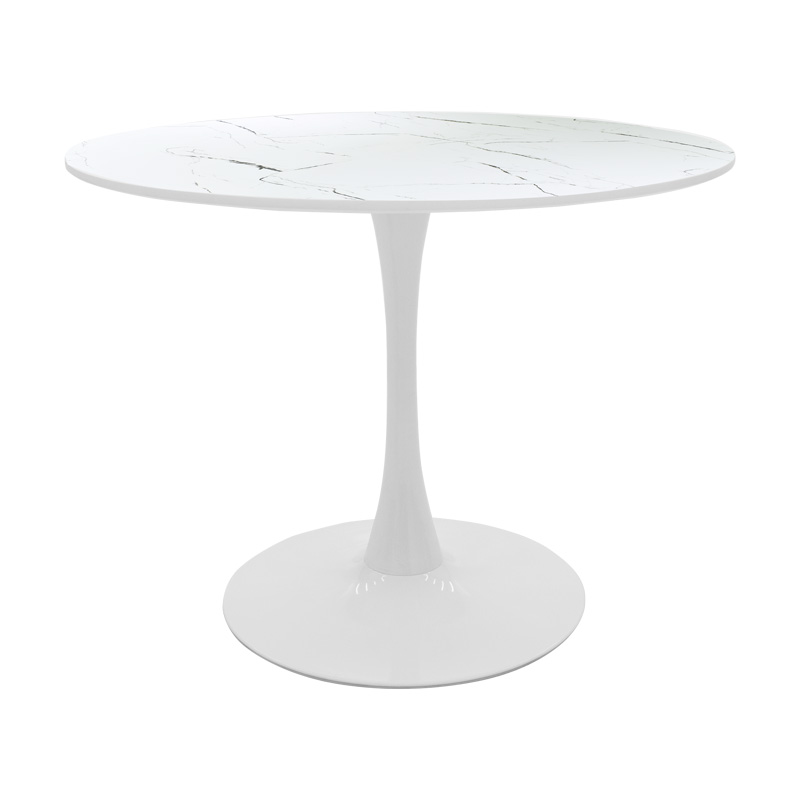 Tραπέζι Balou pakoworld mdf σε λευκή απόχρωση με όψη μαρμάρου Φ100x73εκ 1