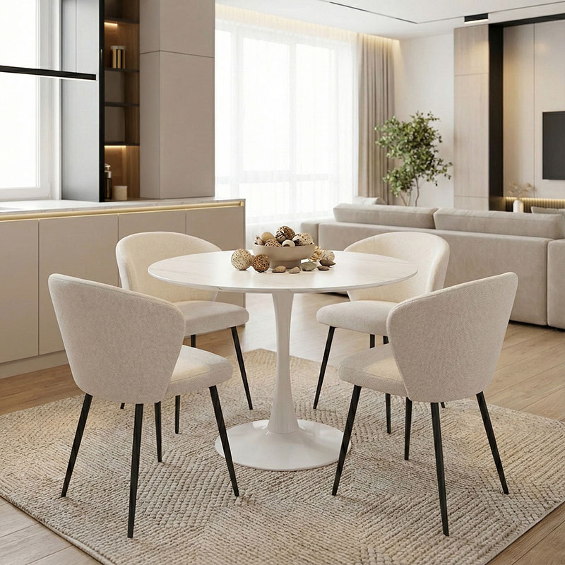 Tραπέζι Balou pakoworld mdf σε λευκή απόχρωση με όψη μαρμάρου Φ100x73εκ 2