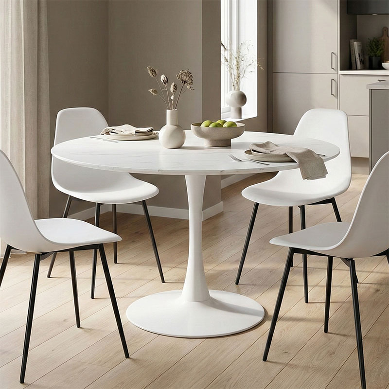 Tραπέζι Balou pakoworld mdf σε λευκή απόχρωση με όψη μαρμάρου Φ120x73εκ 1