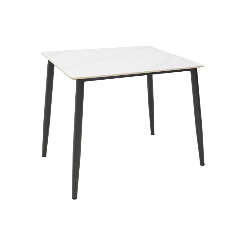 Τραπέζι Gustas pakoworld λευκό μαρμάρου sintered stone-μαύρο μέταλλο 80x80x76εκ 1