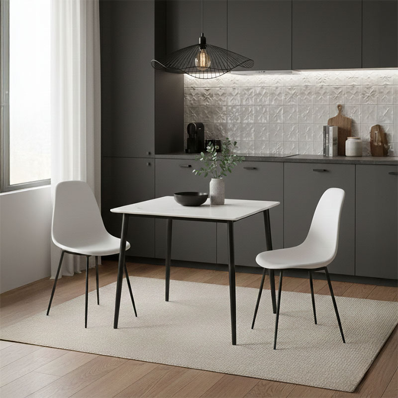 Τραπέζι Gustas pakoworld λευκό μαρμάρου sintered stone-μαύρο μέταλλο 80x80x76εκ 2