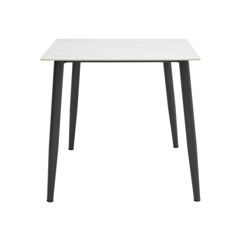 Τραπέζι Gustas pakoworld λευκό μαρμάρου sintered stone-μαύρο μέταλλο 80x80x76εκ 3