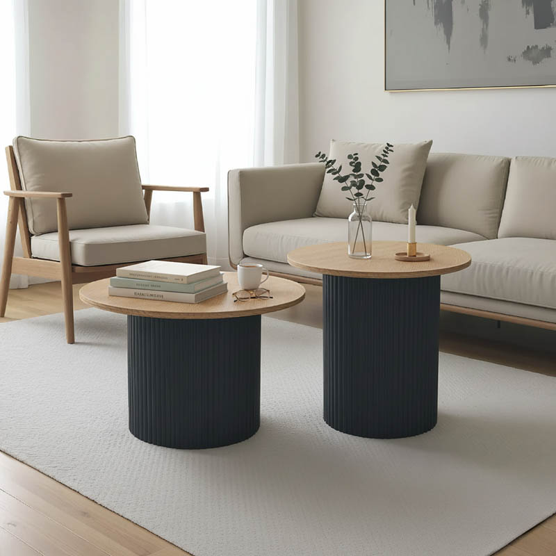 Tραπέζια σαλονιού Dovel pakoworld mdf σετ 2τεμ. sonoma-μαύρο μεταλλο 1