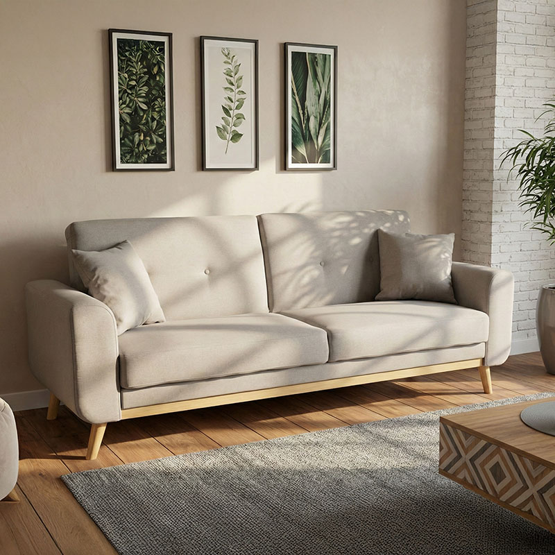 Καναπές-κρεβάτι Carmelo pakoworld με μπεζ-γκρι ύφασμα 214x80x86εκ 1