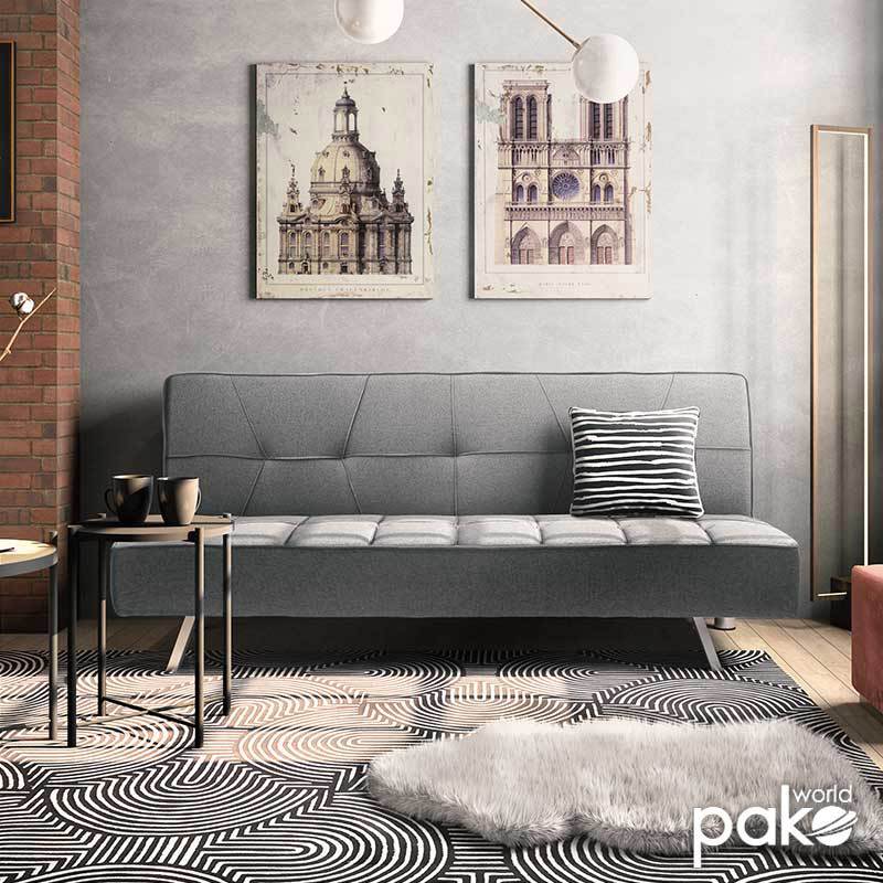 Καναπές-κρεβάτι Travis pakoworld 3θέσιος με ύφασμα γκρι 175x83x74εκ 2