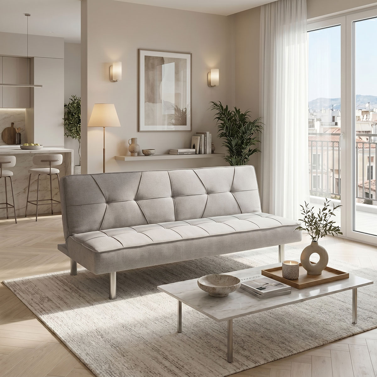 Καναπές-κρεβάτι Travis pakoworld 3θέσιος ύφασμα γκρι 175x83x74εκ 1