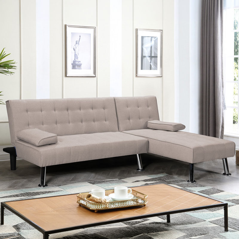 Γωνιακός καναπές-κρεβάτι αναστρέψιμος Brisk pakoworld καφέ-γκρι ύφασμα 200x146x75εκ 1