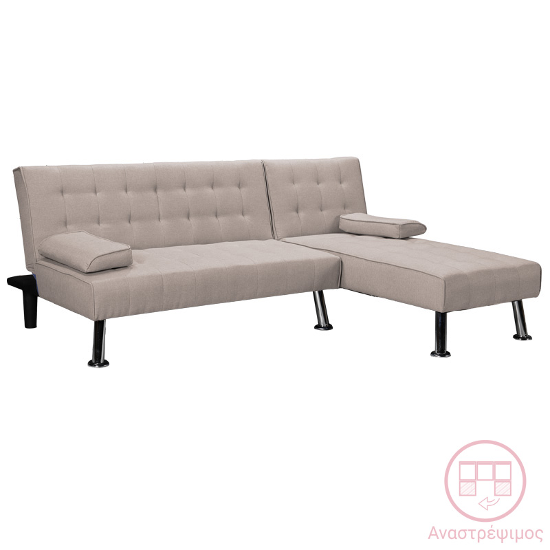 Γωνιακός καναπές-κρεβάτι αναστρέψιμος Brisk pakoworld καφέ-γκρι ύφασμα 200x146x75εκ 2