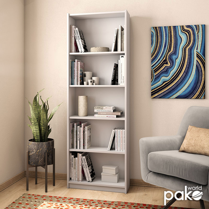 Βιβλιοθήκη Max pakoworld σε λευκό χρώμα 58x23x170εκ 1