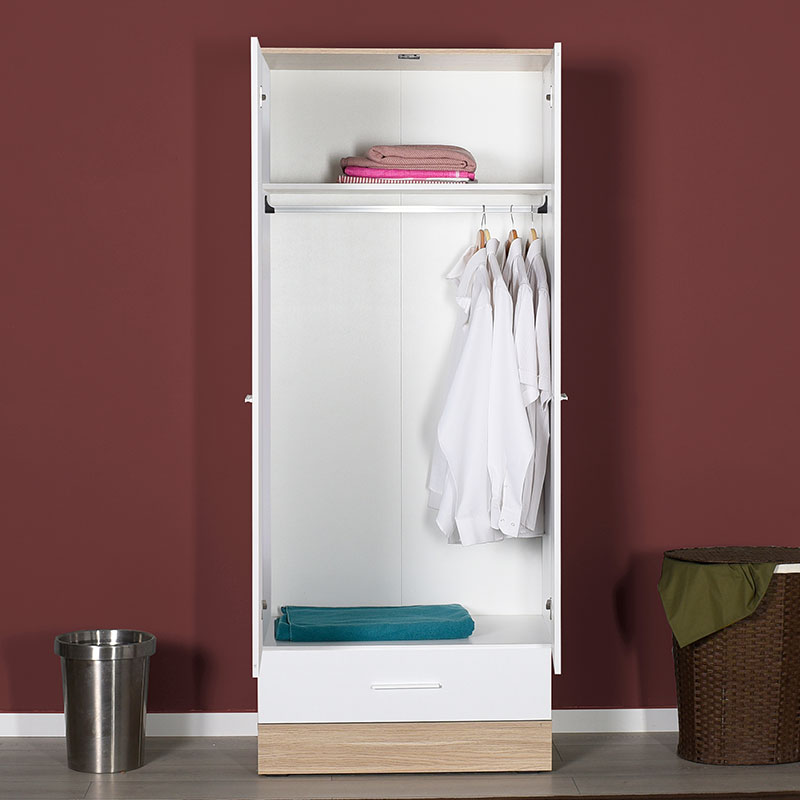 Ντουλάπα ρούχων Prue pakoworld δίφυλλη λευκό-sonoma 80x52x198εκ 2