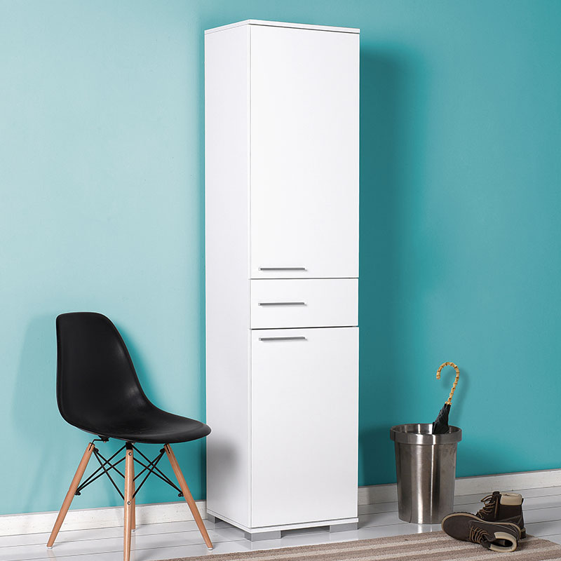 Ντουλάπι-στήλη Chad pakoworld με συρτάρι λευκό gloss 45x40x187εκ 2