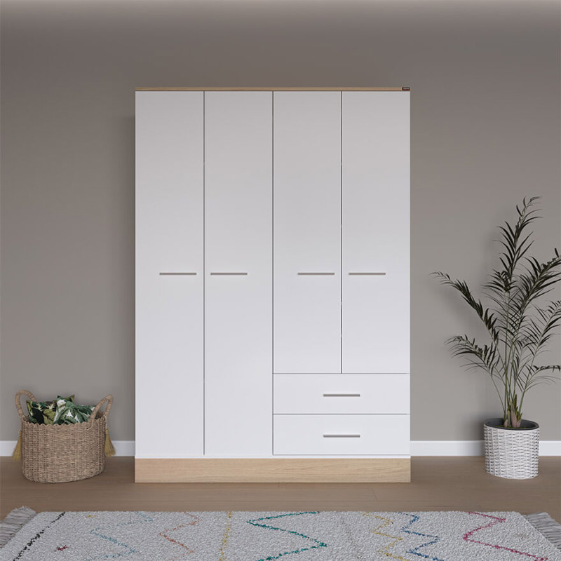 Ντουλάπα ρούχων Harmony pakoworld τετράφυλλη σε oak-λευκή απόχρωση 137x52x198εκ 3