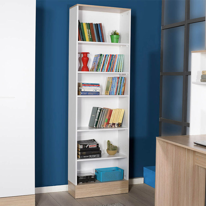 Βιβλιοθήκη Bator pakoworld σε λευκό- oak χρώμα 60x26x197εκ 2