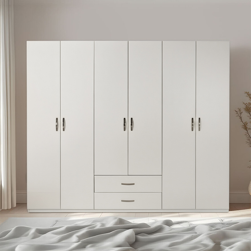 Ντουλάπα ρούχων Dormie pakoworld εξάφυλλη με συρτάρια σε λευκή απόχρωση 206x52x213εκ 3