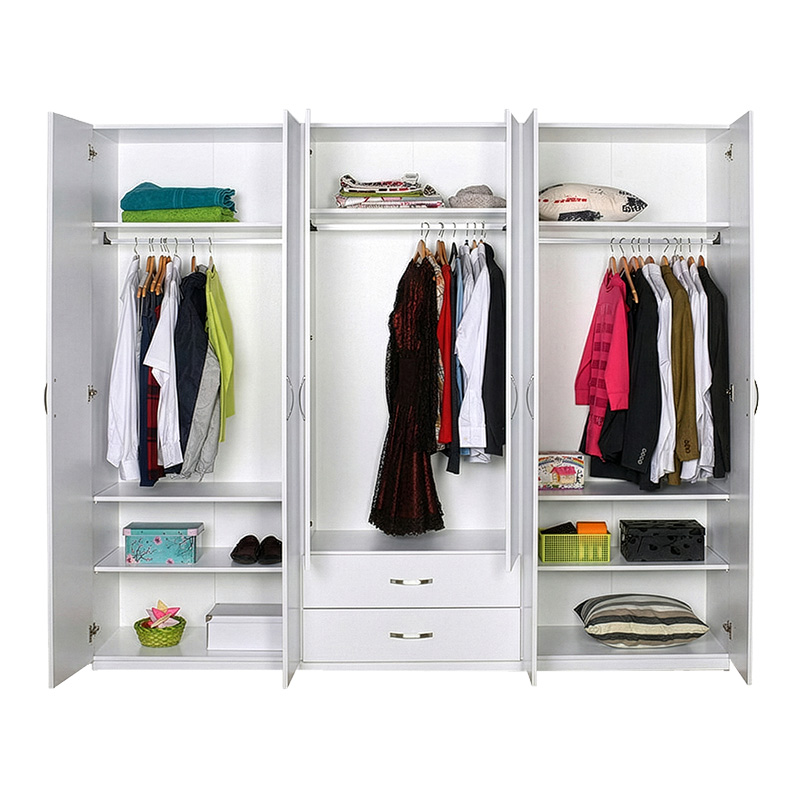 Ντουλάπα ρούχων Dormie pakoworld εξάφυλλη με συρτάρια σε λευκή απόχρωση 206x52x213εκ 4