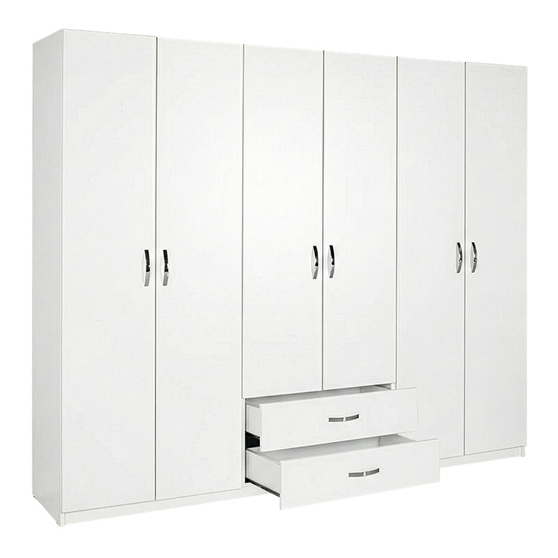 Ντουλάπα ρούχων Dormie pakoworld εξάφυλλη με συρτάρια σε λευκή απόχρωση 206x52x213εκ 5